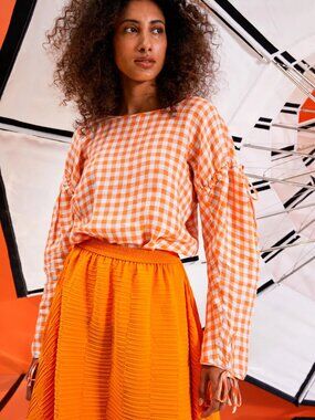 Henrik Vibskov Linen Tapas Blouse - Orange Blue Checks